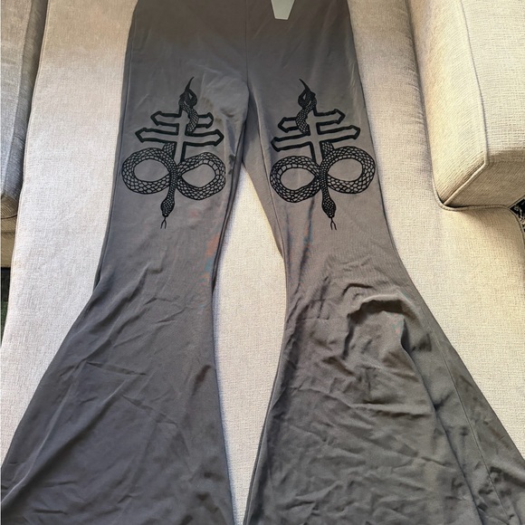 Killstar Serpentine Powermesh Black Sheer Flare Pants NWT - Picture 2 of 7